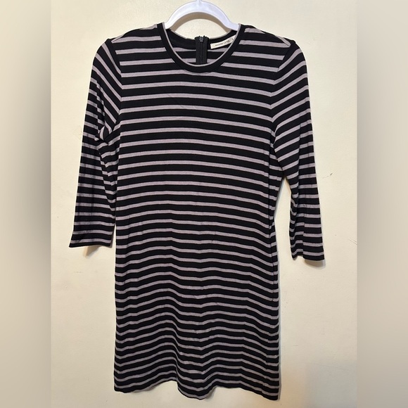Marine Layer MacKenzie Black Gray Striped Pocket Crew Neck Mini Dress Size Small - Picture 2 of 6